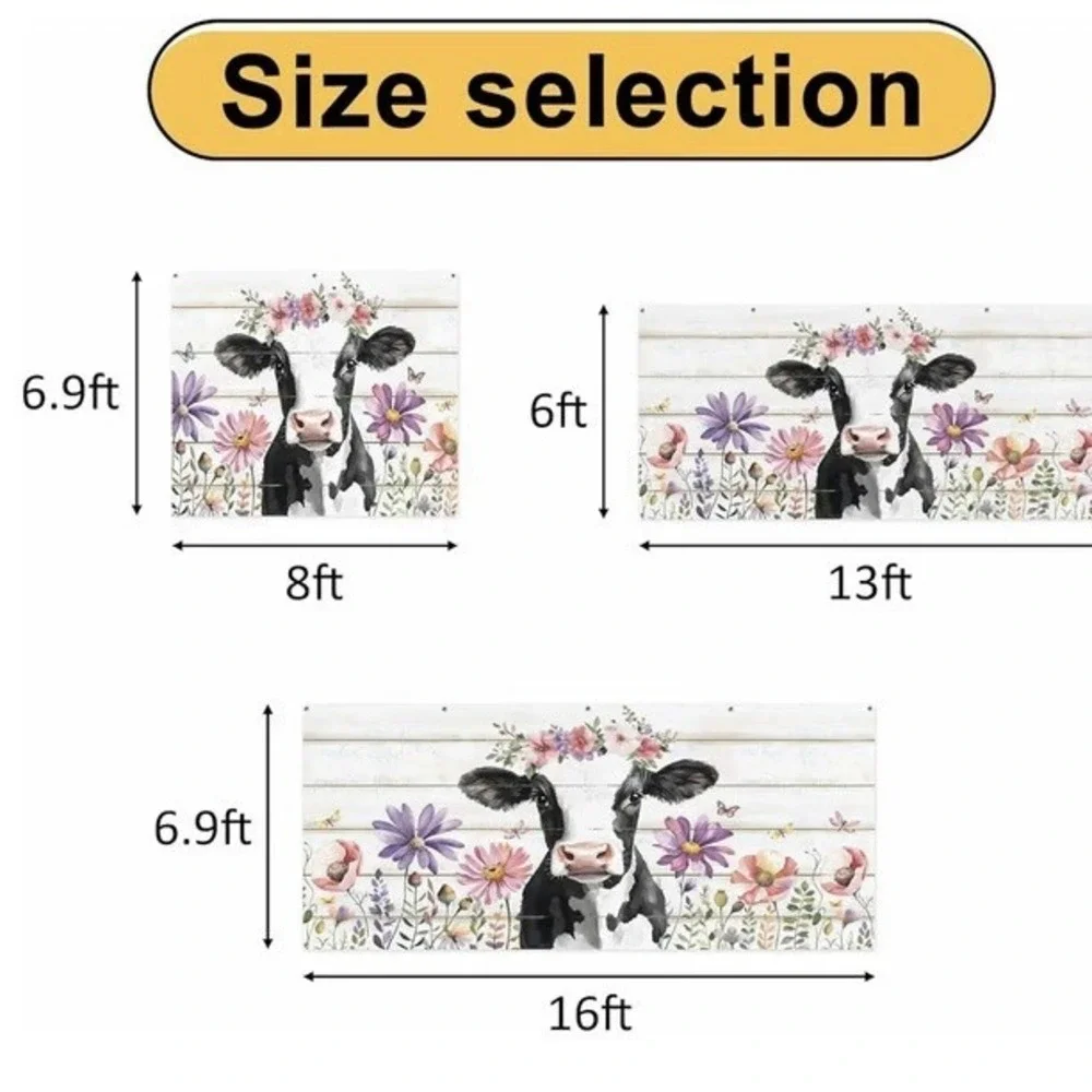 Garage Door‎ Banner 16ftx7ft  Cows Butterfly Farm Theme Backdrop Summer Floral
